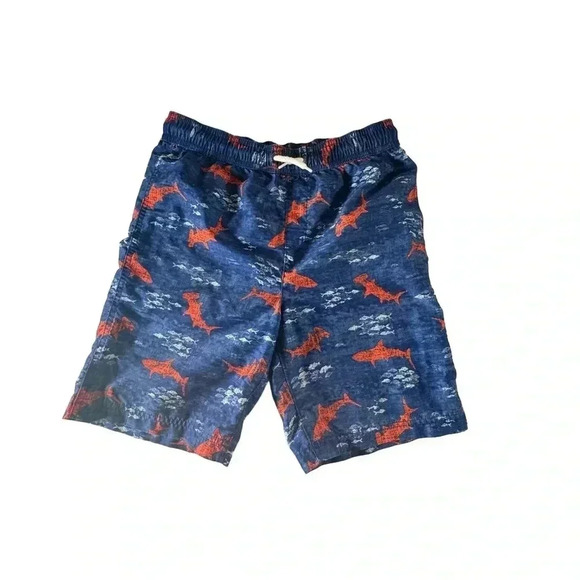 Land's End Boys Size L 14-16 Swimsuits Swim Shorts Trunks Blue Shark Drawstring - Picture 1 of 14
